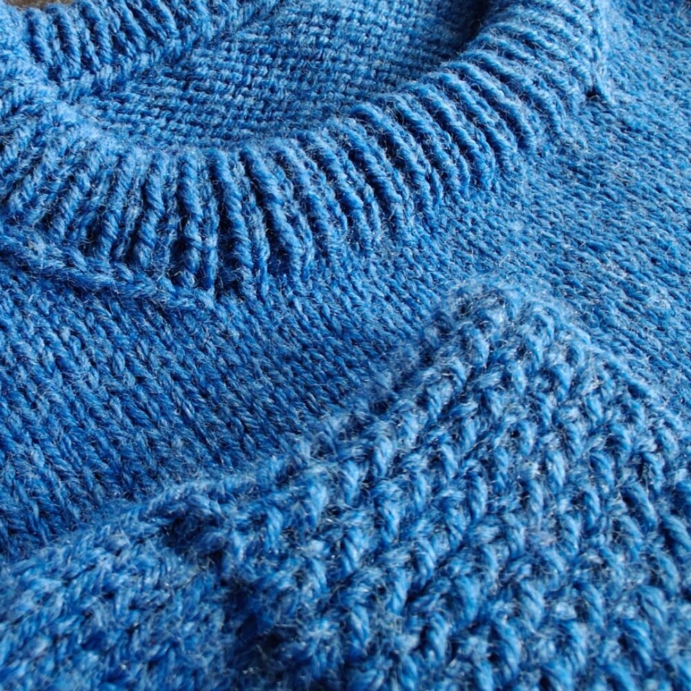 Handknit blue crewneck sweater